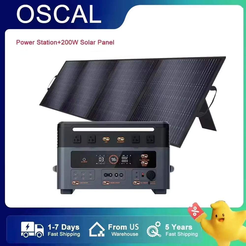 

OSCAL Power Station PowerMax 2400 with 200W Solar Panel 4 X 2400W (4800W Surge) AC Outlets 1872Wh Solar Generator for Outdoor