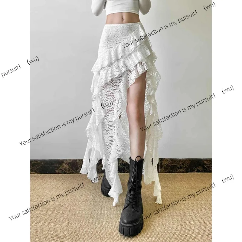 ZOCI-تنورة Y2K بيضاء بتصميم حلو من الدانتيل بحافة أوراق اللوتس عالية الخصر، فستان نسائي صيفي طويل غير منتظم #5