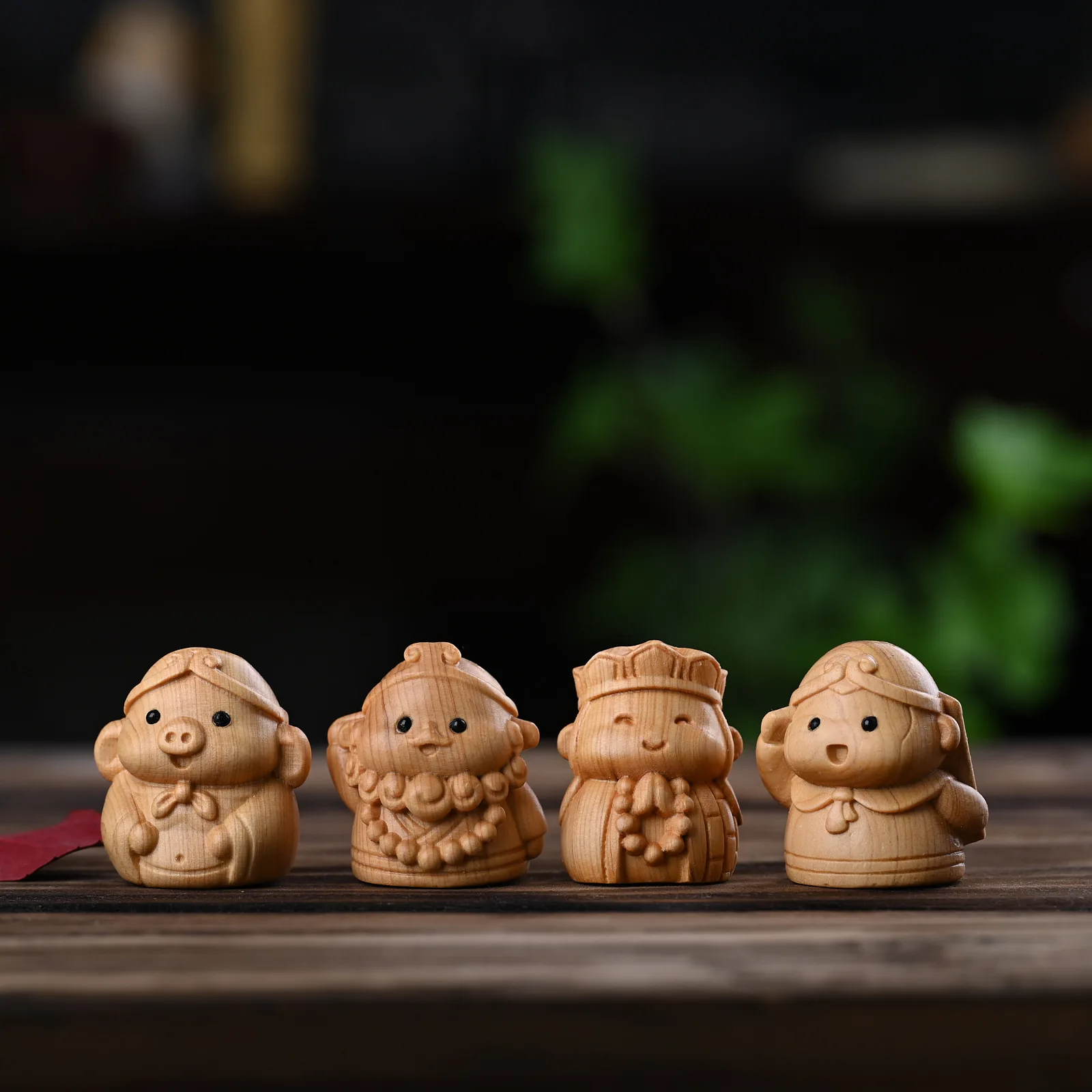 Mini Cute Cartoon Figures,Cliff Cypress Wood Carving Tang Monk Wukong Eight Rings Desktop Ornament Home Decoration funny gifts