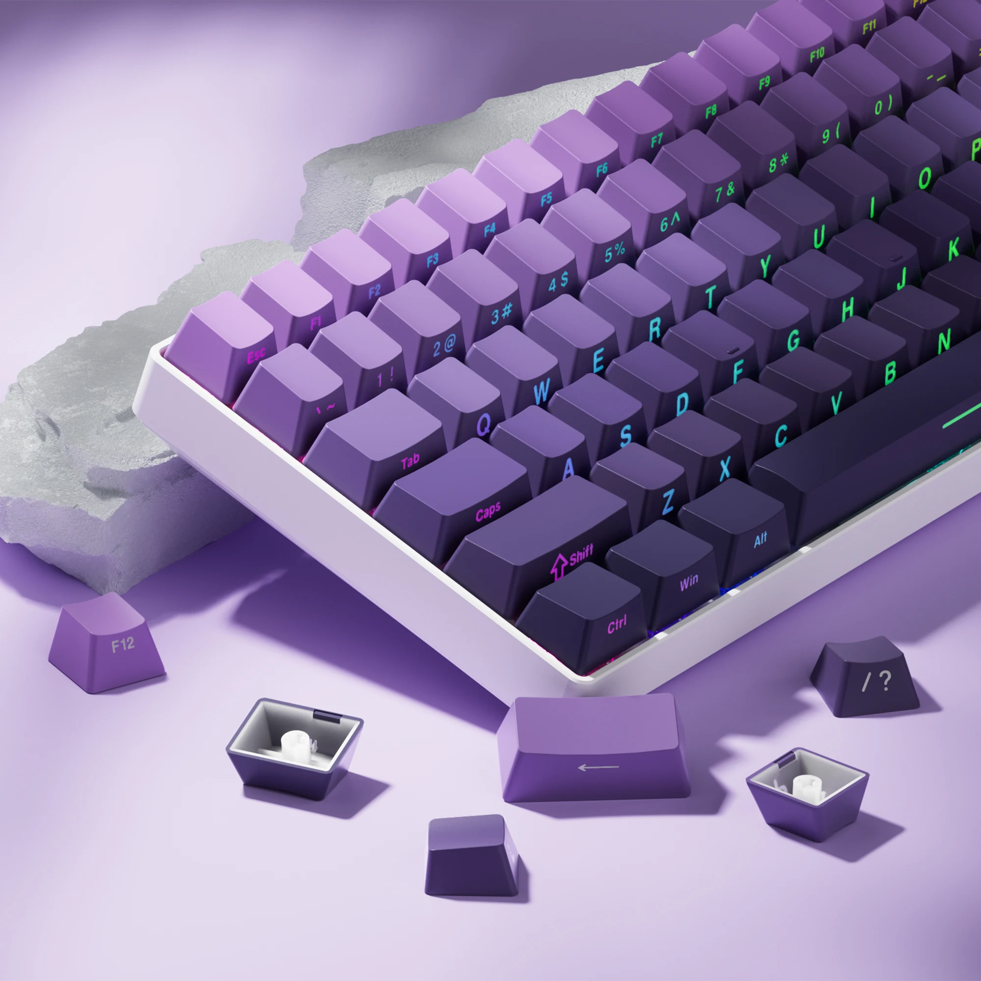 136 Keys Side Printed PBT Keycaps Gradient Purple Double Shot Shine Through Keycaps OEM Profile for Gateron MX Switches Keyboard