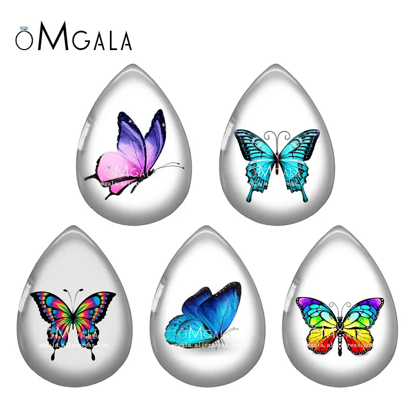 5pairs Fashion Beauty Butterfly Patterns 13x18/18x25mm Photo Glass Cabochon Flat Back For DIY Jewelry Making Findings