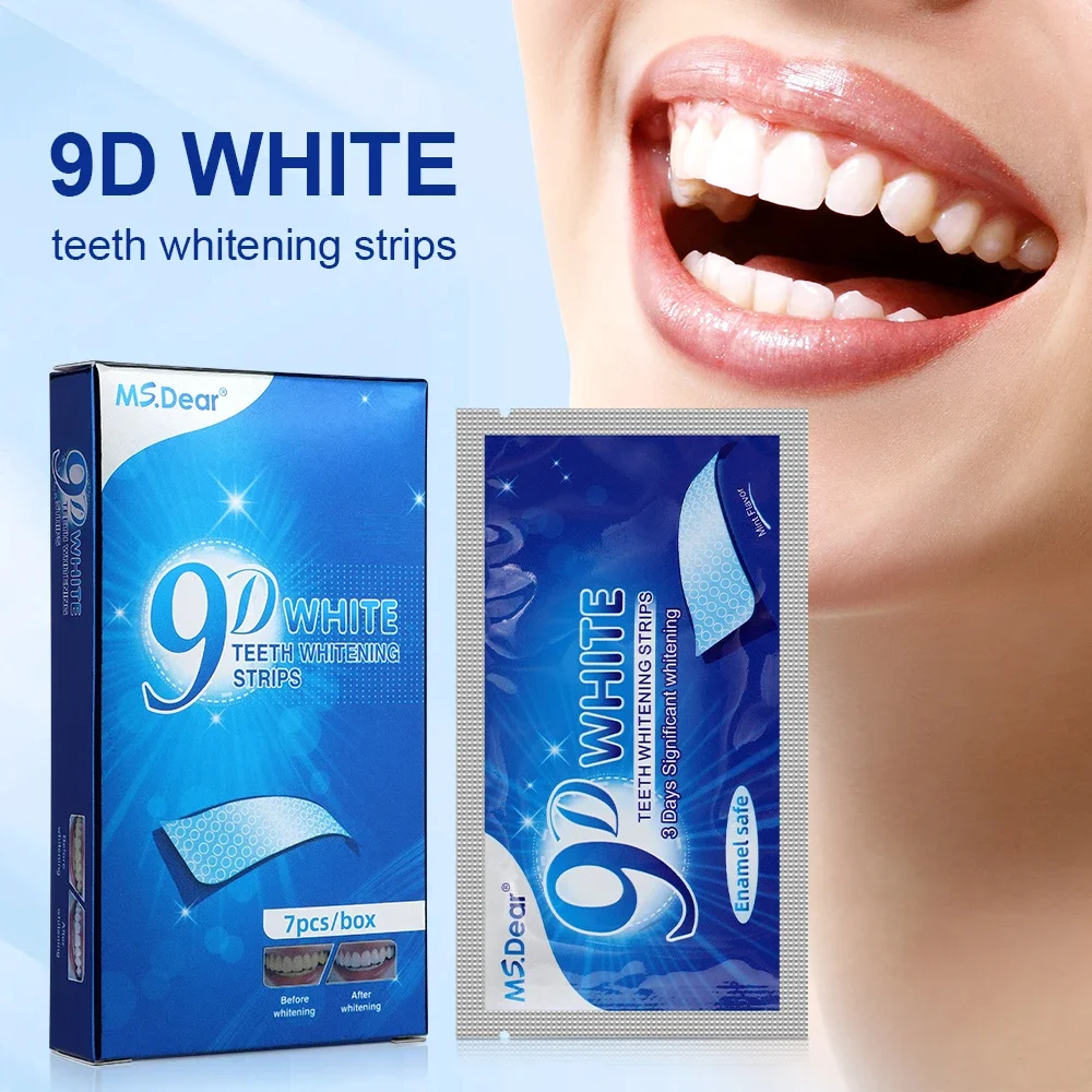 7pcs/box 9D Teeth Whitening Strips Toothpaste Gel Oral Hygiene Care Double Elastic Teeth Bleaching Strips False Teeth Veneers