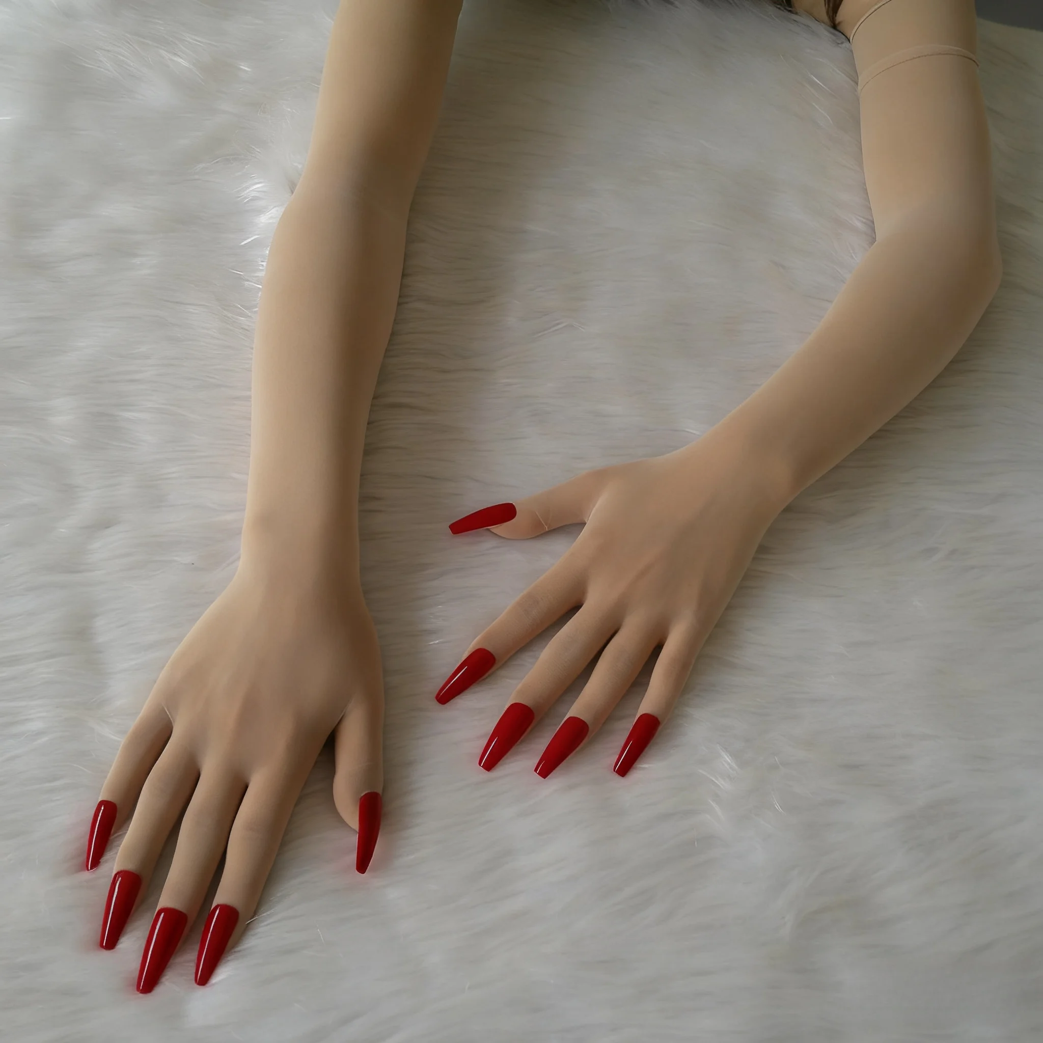 Sexy Cosplay Long Gloves With Nails Unisex High Elastic Breathable 5-Finger Crossdressing Gloves