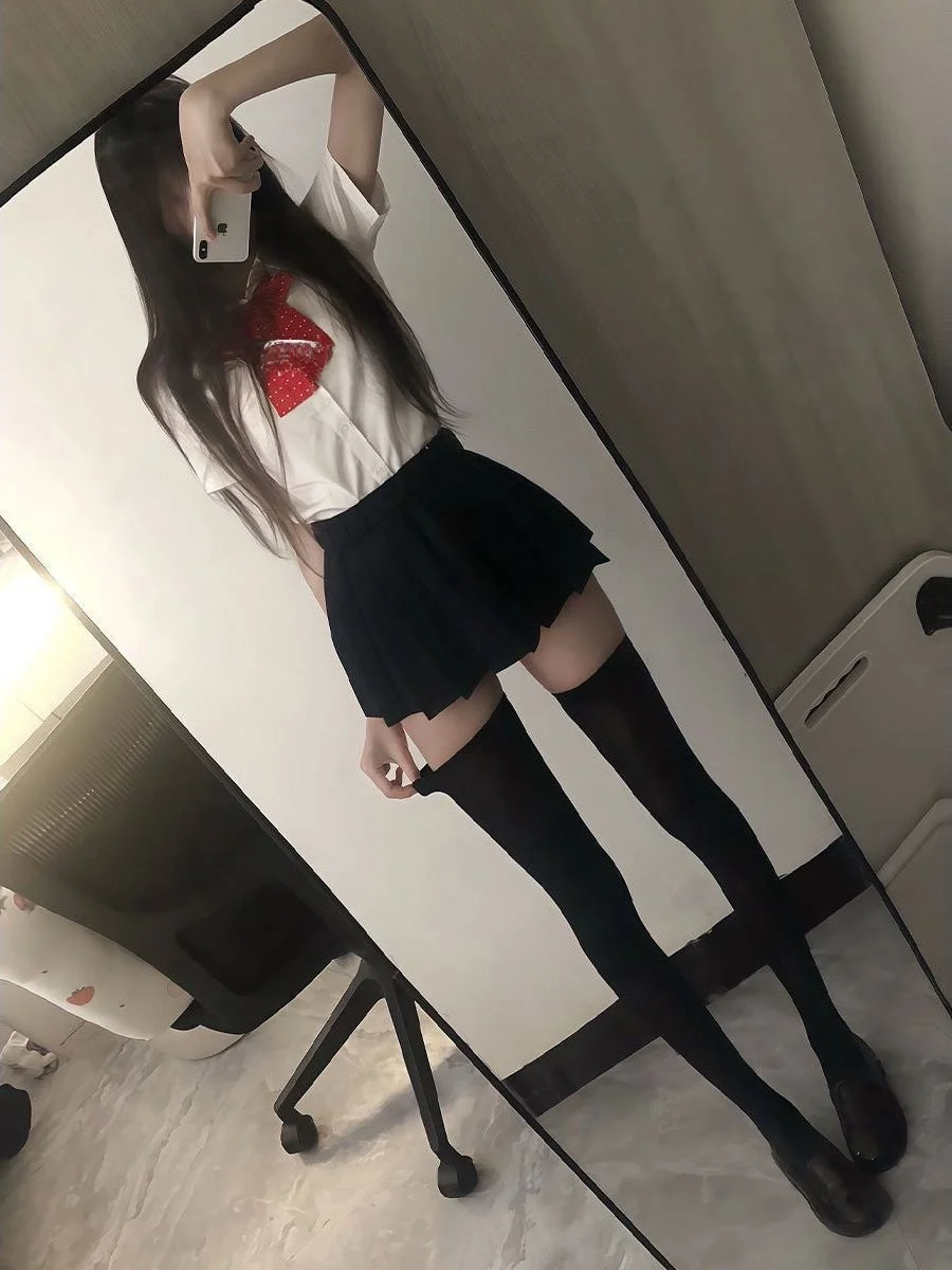 

Summer Uniform Set School Girl Style Plaid Skirt Short Sleeve Shirt Complete Outfit Breathable Polyester Fabric Button Closure