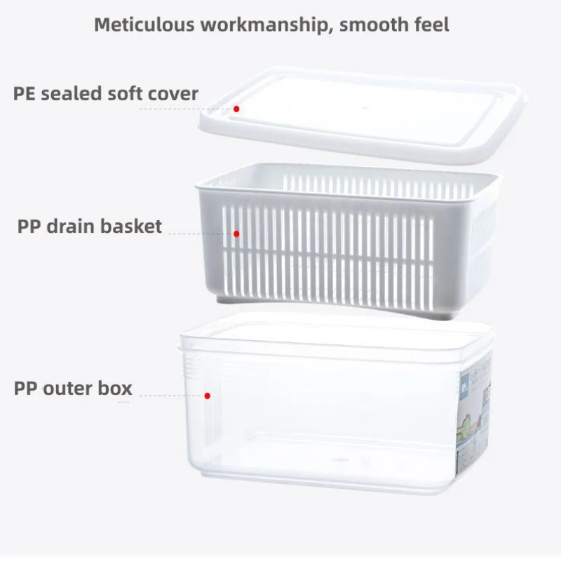 Refrigerator Storage Box Fridge Organizer Fresh Vegetable Fruit Boxes Drain Basket Storage Containers Pantry Kitchen Organizer