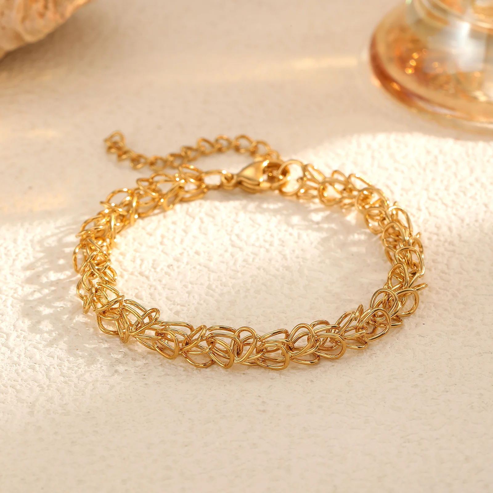 Vintage Fashion Instagram - Pulseira Irregular de Aço Inoxidável Dourada