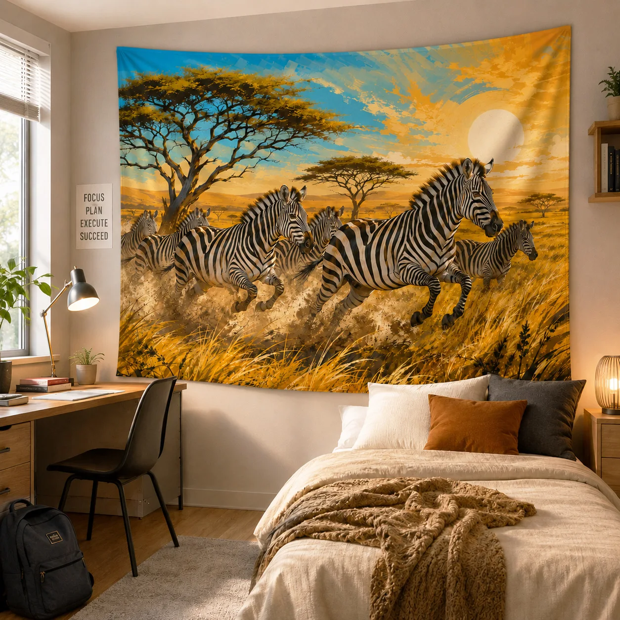 Running Zebra Tapestry Wall Hanging African Savanna Sunset Large Fabric Wall Tapestries Boho Decor Aesthetic Birthday Gift