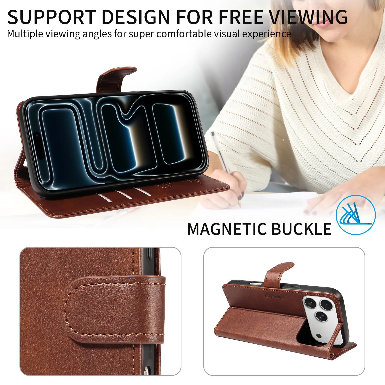Faux Leather Phone Case for Samsung A56 A36 A26 A16 A15 A12 A06 A05 Light Luxury Phone Cover Built-in Stand Card Holder view 4