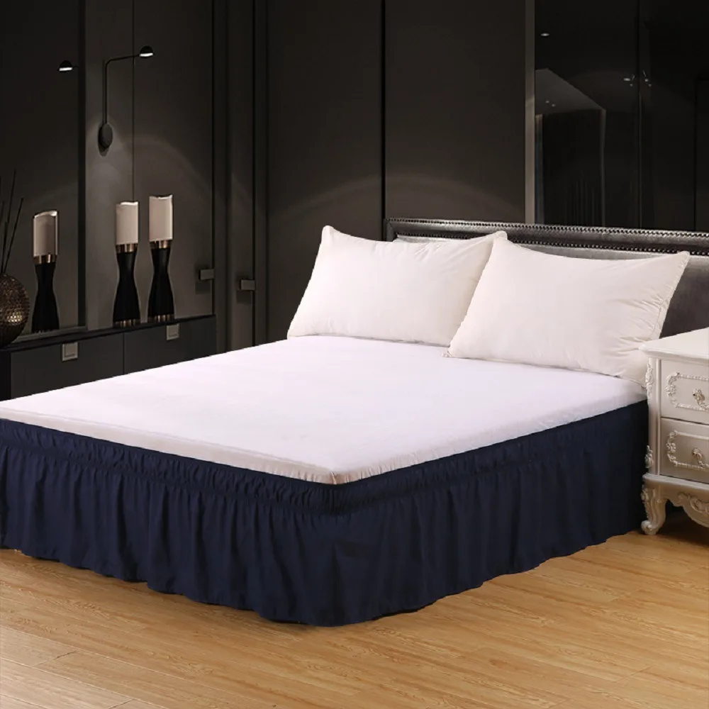 Household Wrap Around Style Bed Skirt Ruffles Fade Resistant Bed Dust Cover Washable Solid Color Bed Protector Hotel
