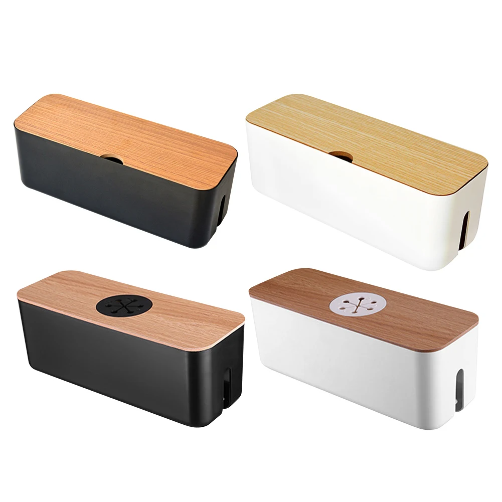 Wooden Cable Storage Box Dustproof Charger Socket Organizer Desktop Charging Data Cable Storage Device