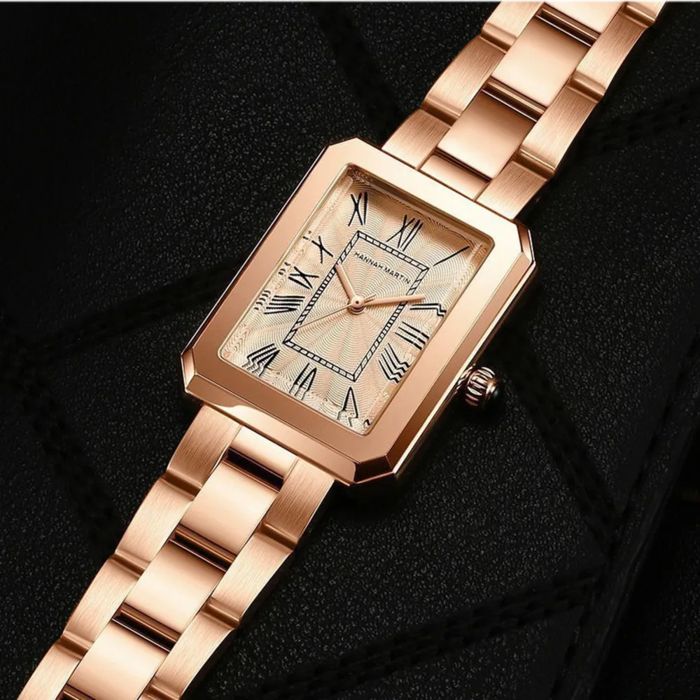 HANNAH MARTIN Watch for Women Japan Quartz Movement Luxury Square Roman Digital Stainless Steel Strap Women Watch Reloj Mujer