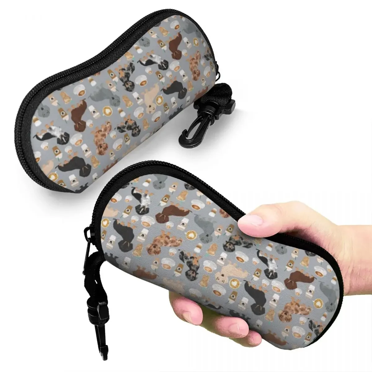 Dachshund Glasses Case Men Women Travel Zipper Coffee Fabric Dog Glasses Storage Box Print Eye Contacts Case