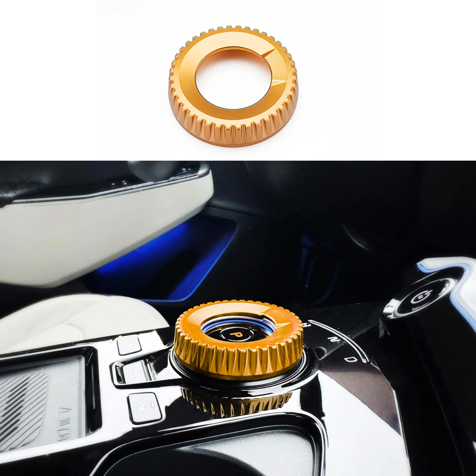 For Kia EV6 Sportage NQ5 Seltos Niro 2022-2024 Gold Aluminum Alloy Central P Gear Shift Button Knob Ring Trim Cover