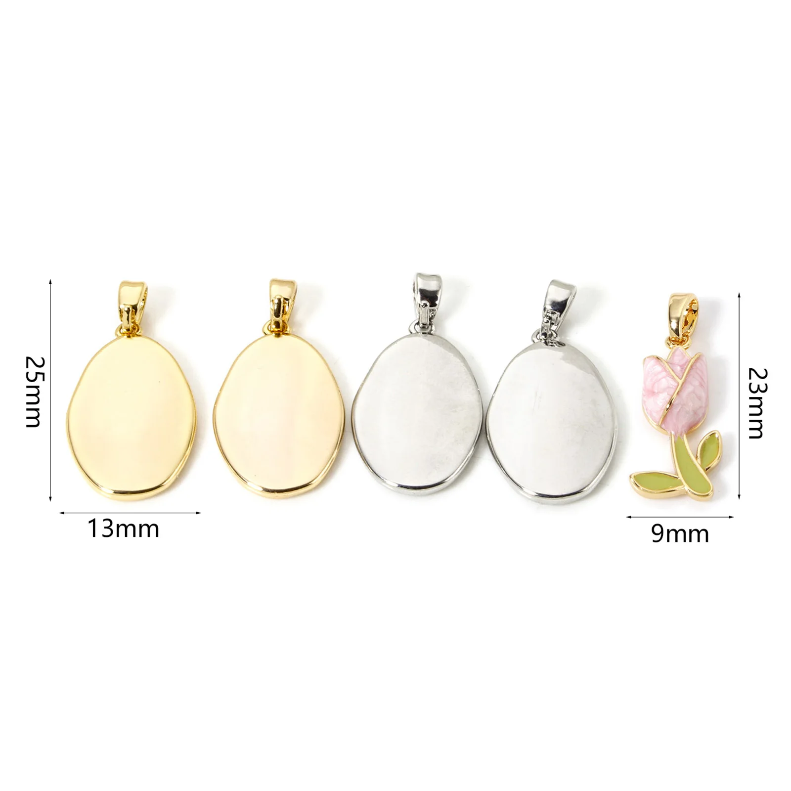 2pcs Brass Charm Pendant 18k Gold Plated Enamel Oval Tulip Flower Pendant for Jewelry Making Women Necklaces Bracelets Findings