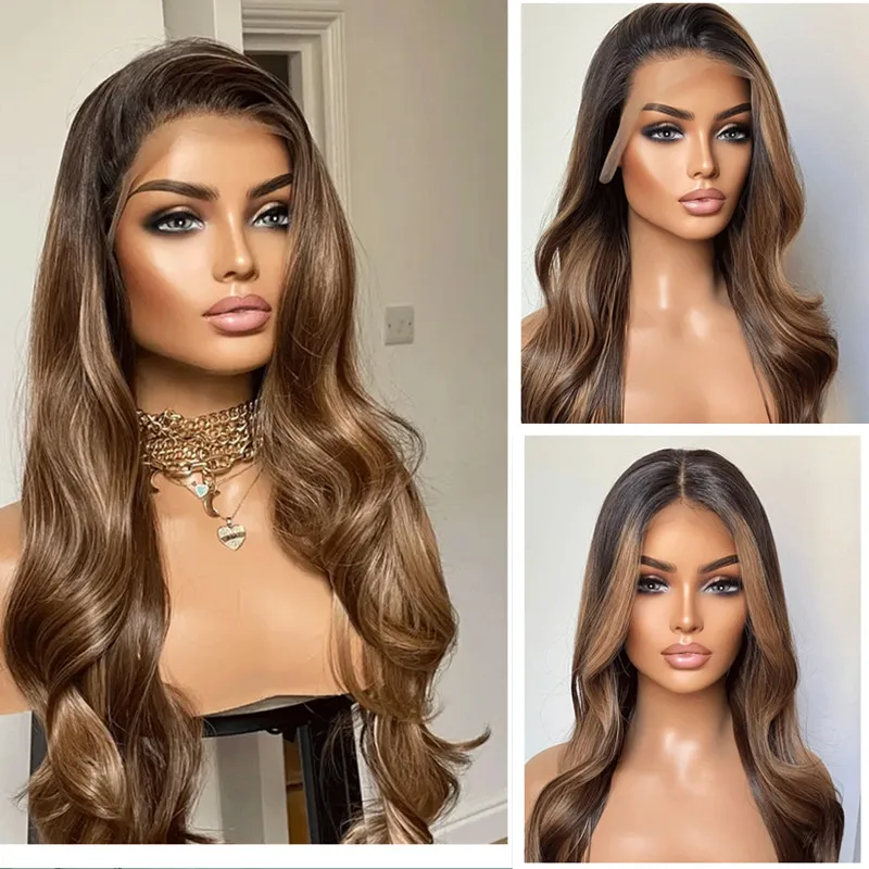 

Premium Ombre 1b/33 Highlight 13x4 Synthetic Blend Human Hair Wigs Natural Roots Free Part Loose Deep Jewish costume for women
