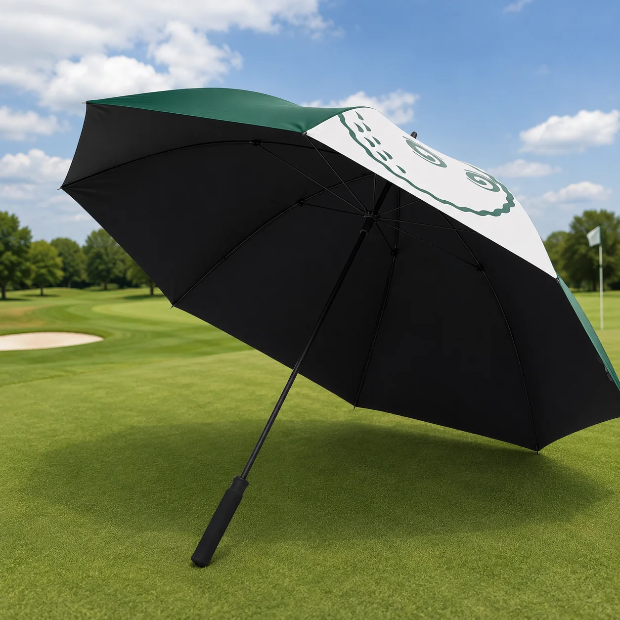 2026 Golf Umbrella White Green Color Block Printed Rain Umbrella UV Protection Windproof Sun Rain Parasol Outdoor Sports Gear