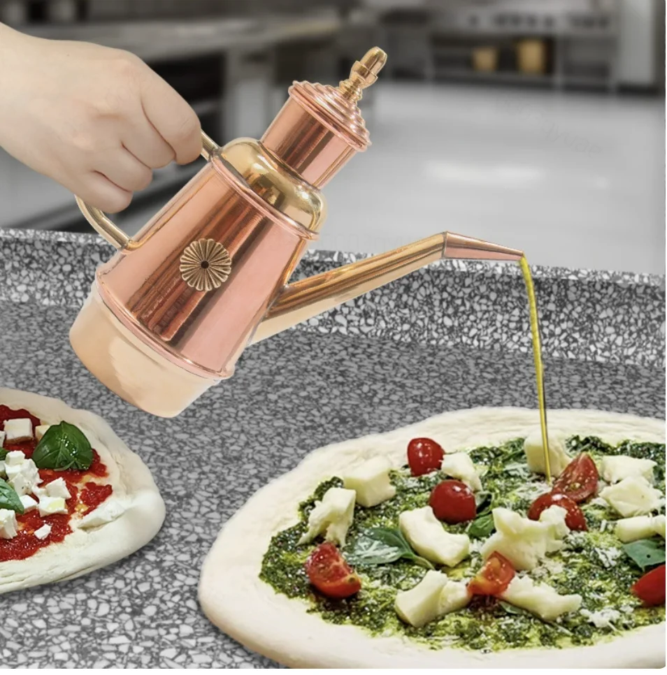 Traditional Italian Handmade Copper Oil Pot - Commercial Pizza Oven Oil Dispenser for Bakeries & Pizzerias