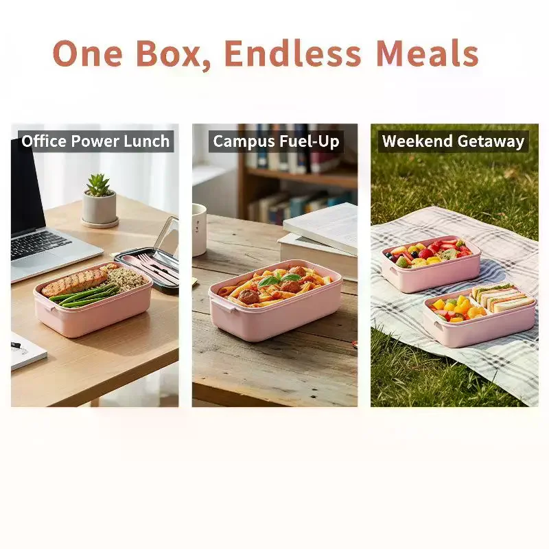 Start Season Double-Layer Microwave Oven Lunch Box: Including Soup Bowl Knife Fork Spoon School