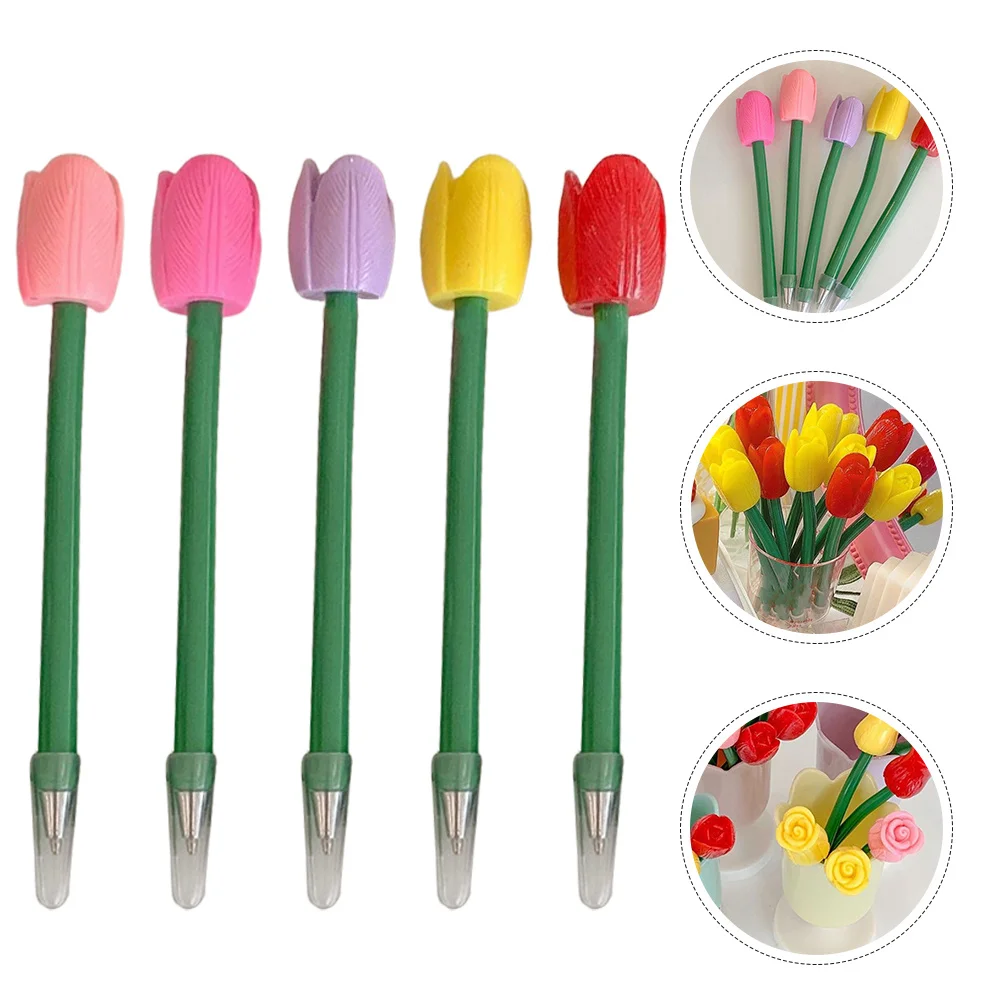 

5Pcs Unique Floral Ballpoint Pens Smooth Writing Neutral Ink for Office School Stationery Ballpoint Pens Writing Stationery