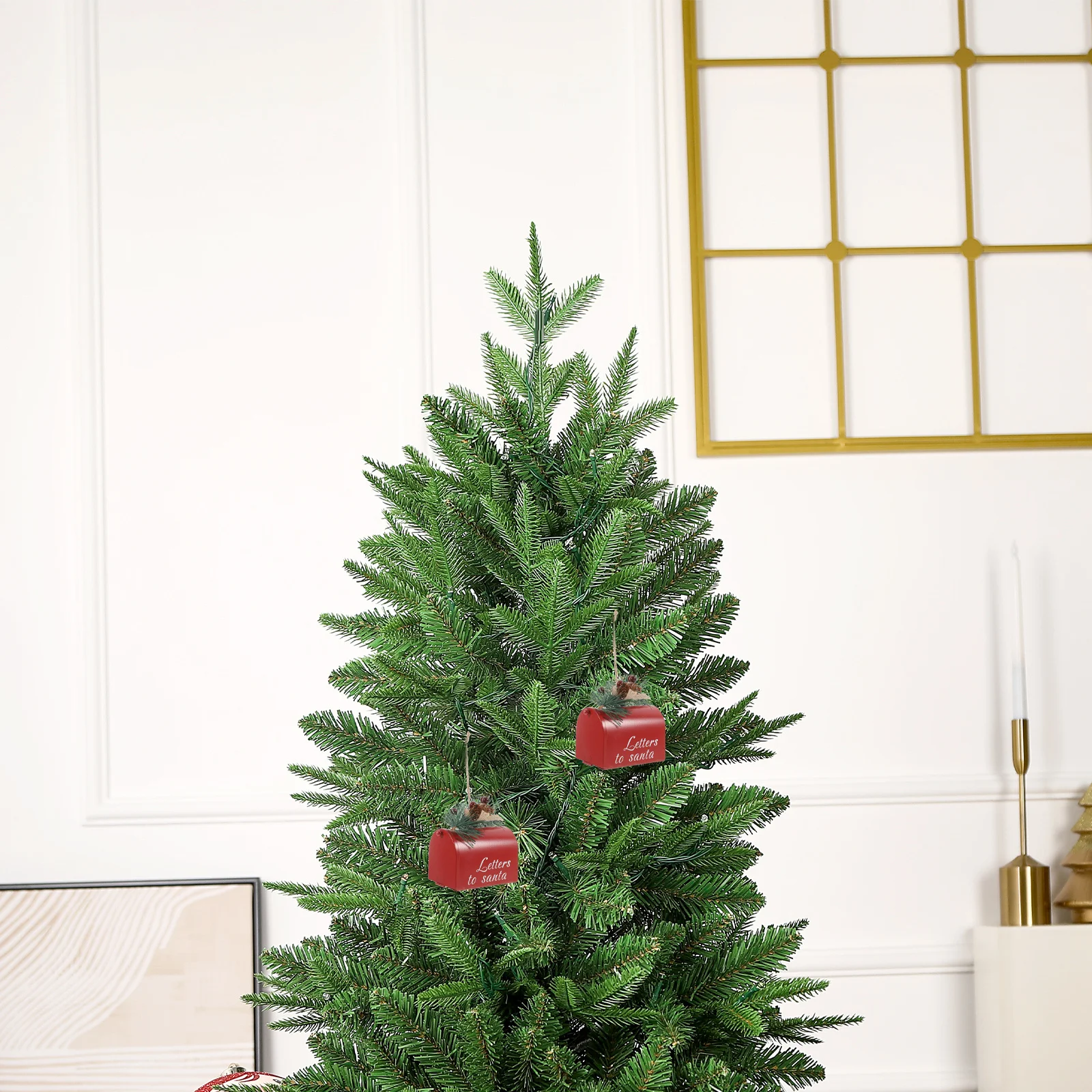 

2Pcs Stylish Metal Mailbox Hanging Decor Red Christmas Pendant for Tree Home Iron Craft Xmas Party Backdrop Festive Adornment