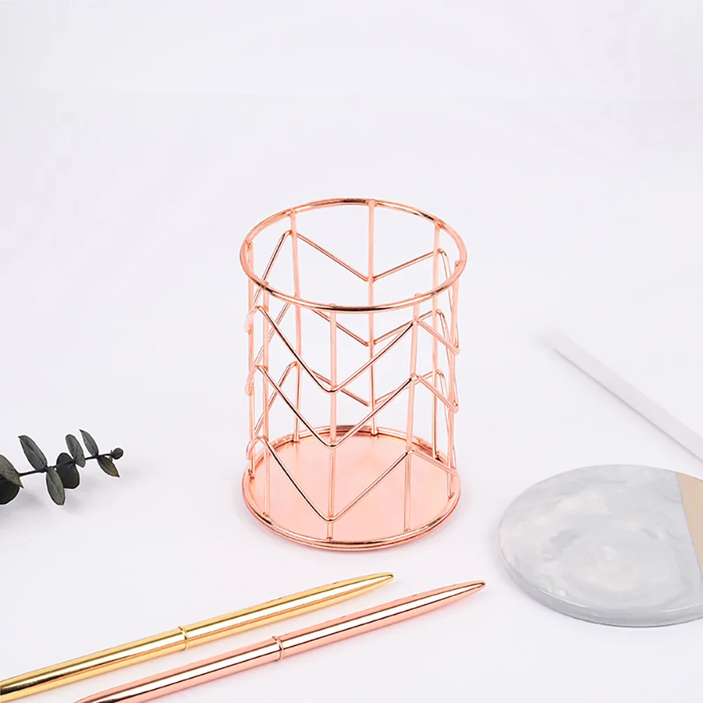 

1pc Iron Craft Pen Holder Gold Plated Rust Resistant Desktop Organizer For Makeup Brushes Tableware Chopsticks Multipurpose Desk