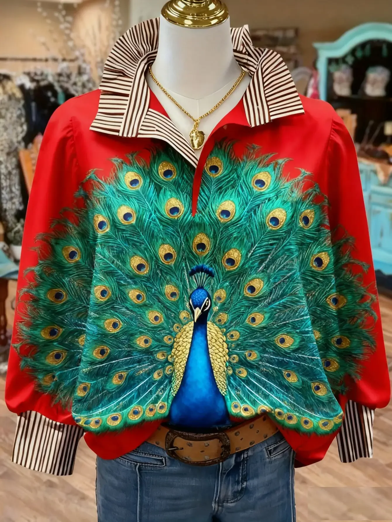 Women's striped fresh and fashionable shirt with multi-color striped collar and The combination of balloons and bows