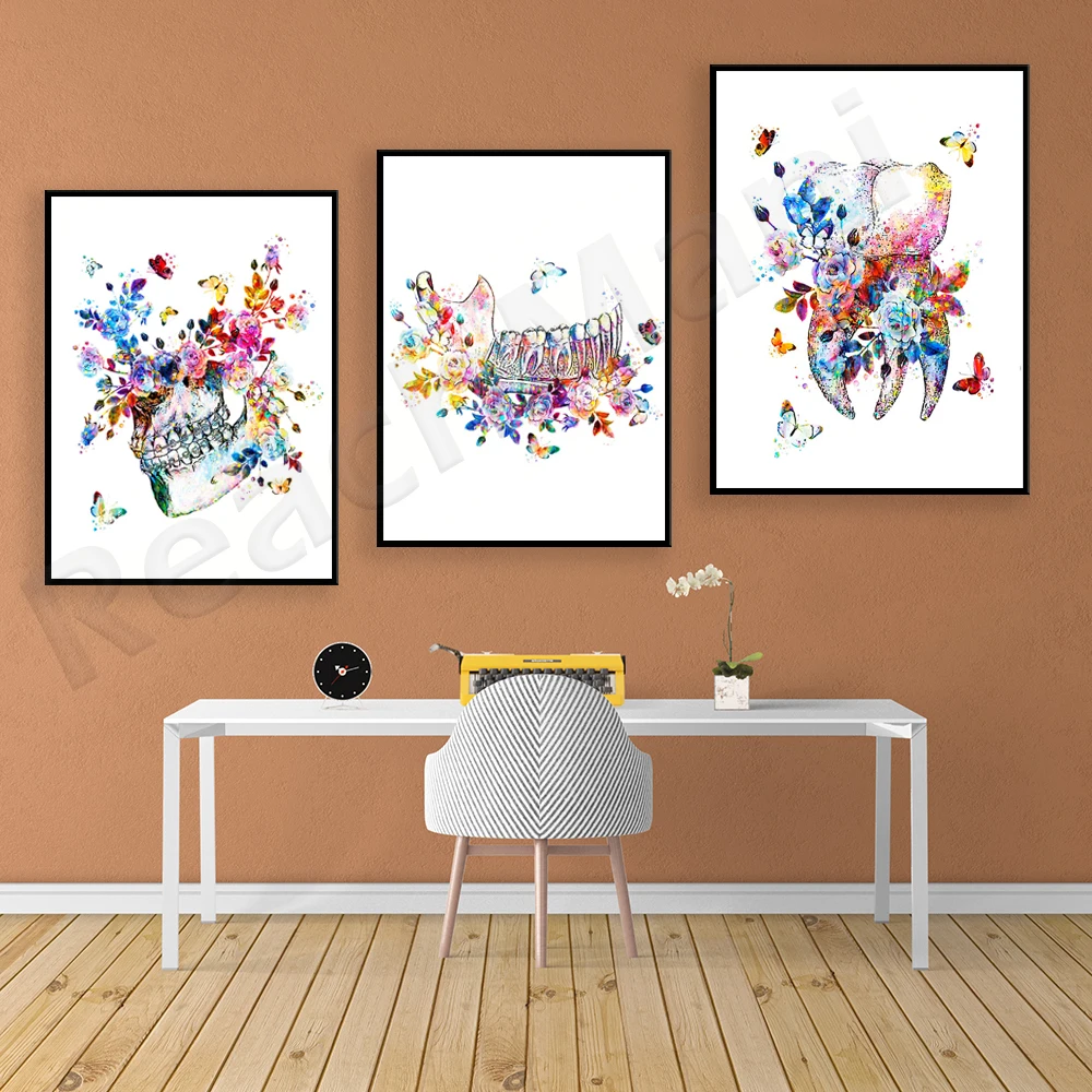 Floral Watercolor Dental Anatomy Poster Unique Medical Wall Art for Dental Clinic Gift for Dentist