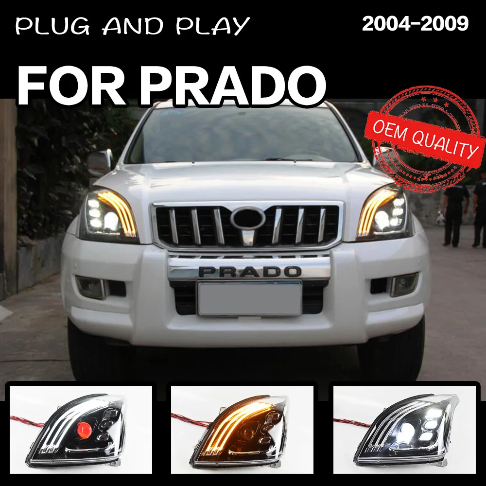 Headlight For Prado 2004-2009 LC120 Car автомобильные товары LED DRL Hella 5 Xenon Lens Hid H7 LC2700 Car Accessories