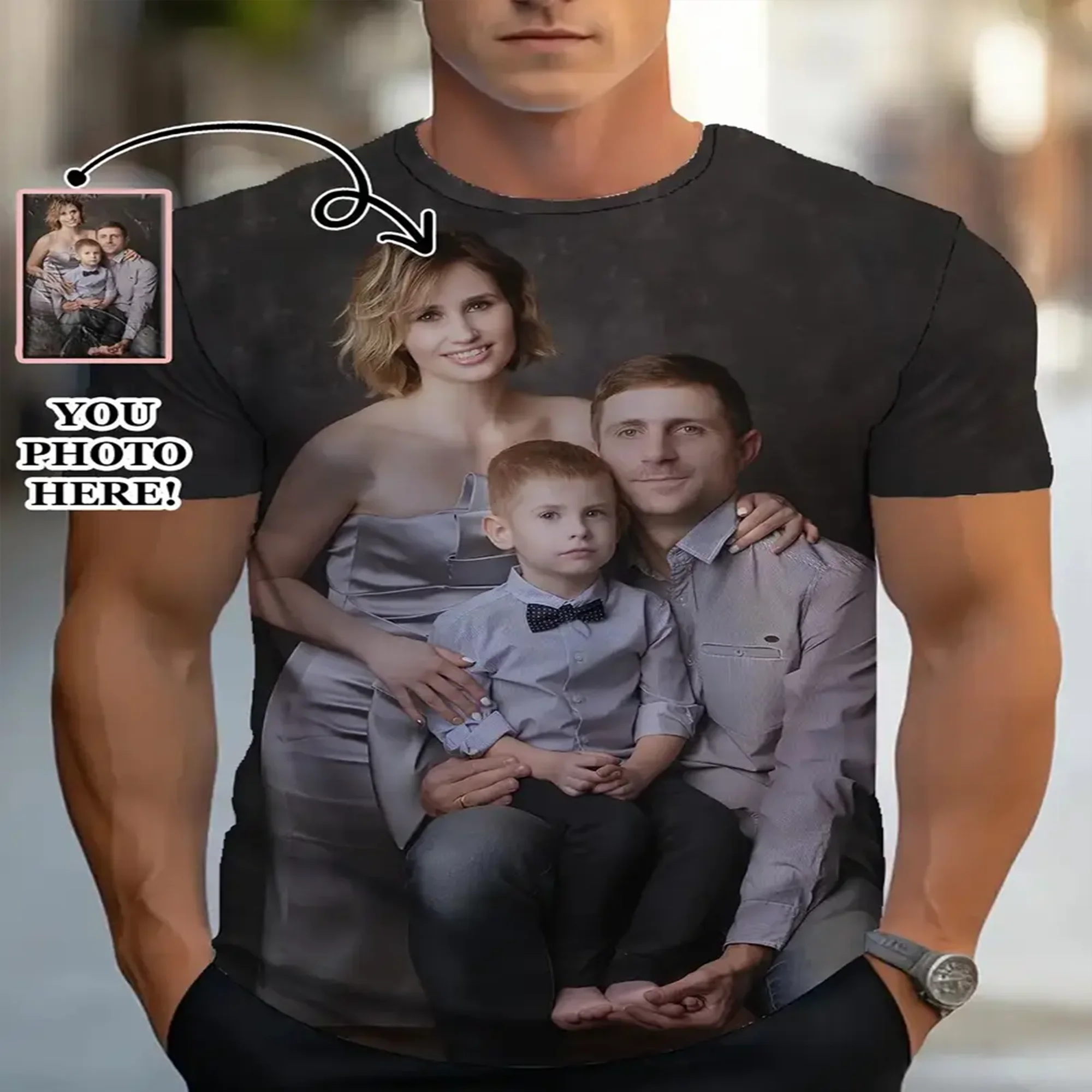 

Retro cute rock style men's custom photo logo wholesale men's party T-shirt top printed short sleeved shirt