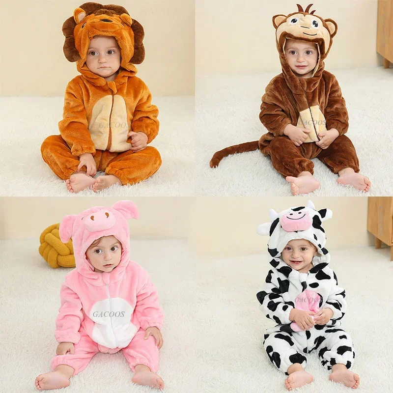 Cartoon Lion Pig Cow Dinosaur Cosplay Costume Boy Girl Toddler Animal Jumpsuit Baby Rompers Infant Clothes Pyjamas Kids Kigurumi