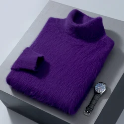 Sweater Men's 100% Pure Mink Fleece High Polo Pullover Knitted Loose Large Size Warm Winter New Long Sleeve High End Free Delive