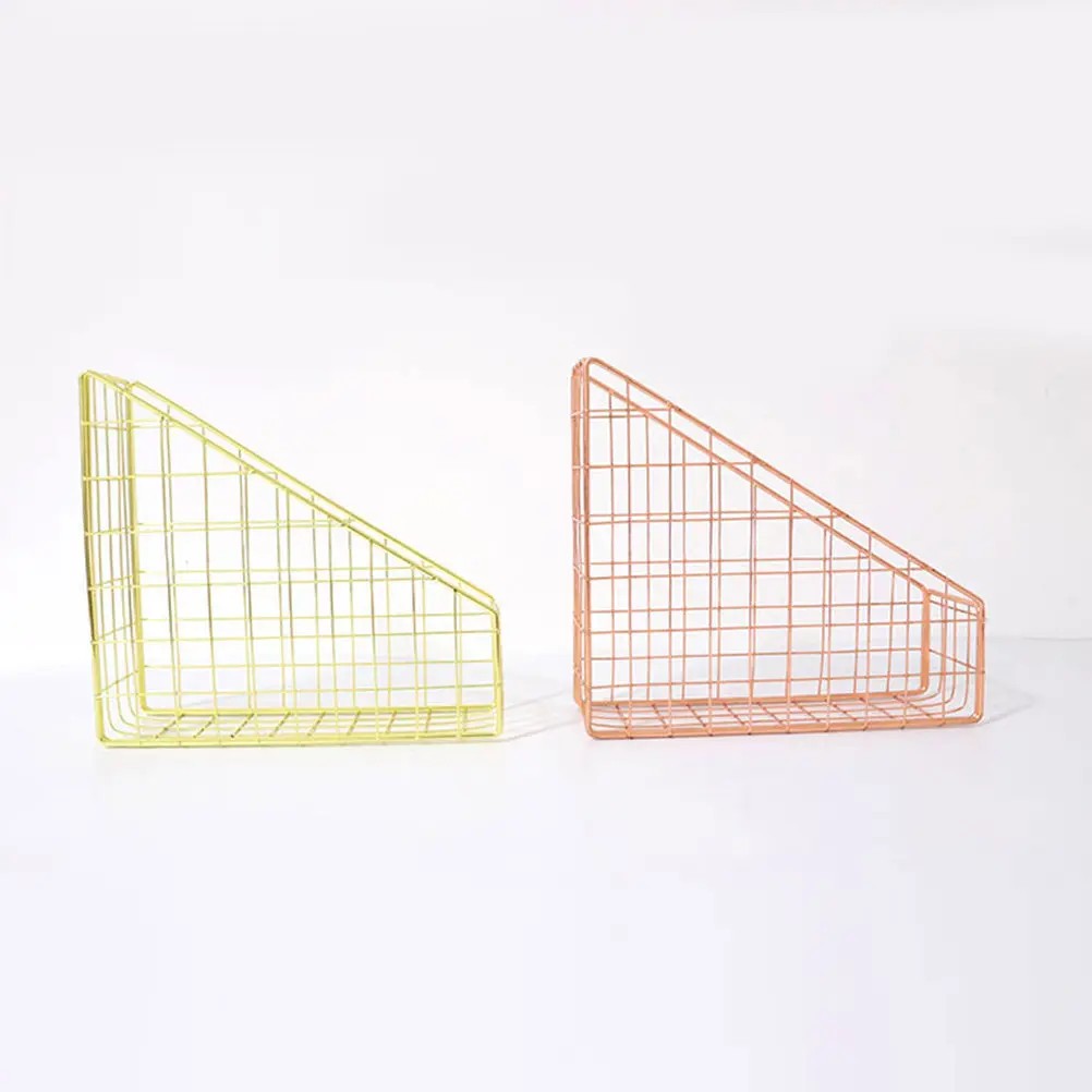 

Rose Gold Metal Book Storage Basket Minimalist File Organizer for Desktop Use Holds Magazines Files Home Office School