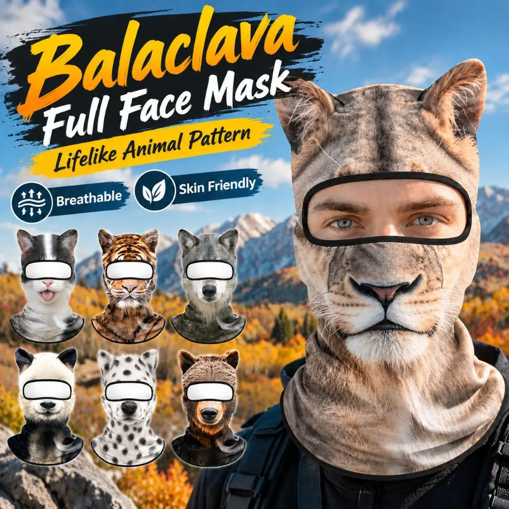Animal Pattern Balaclava Mask Ice Silk Windproof Full Face Mask Breathable Skin Friendly Eared Head Cover Cycling/Party/Outdoor