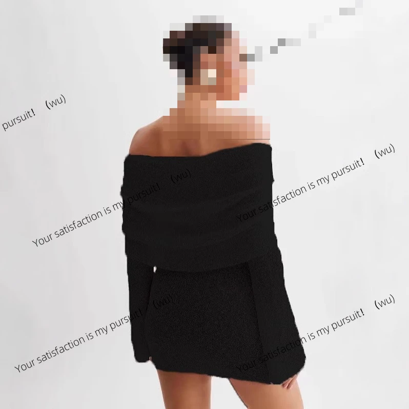 ヨーロッパとアメリカの女性向けニットウェア、ショートビーチスカート、セクシーな透け感のある長袖ショルダードレス