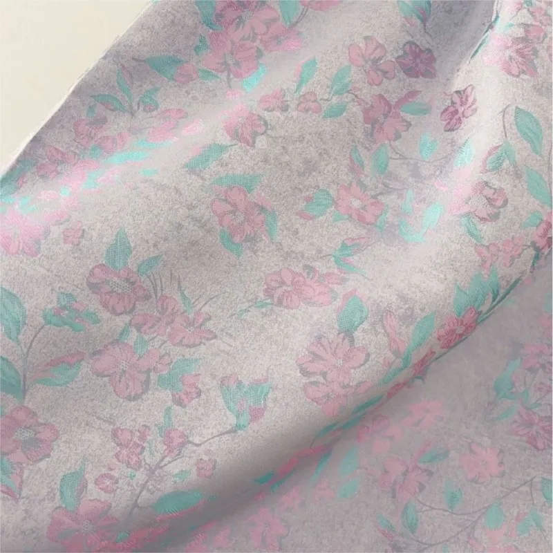 All-silk flower-blooming jacquard fabric shirt short-sleeved cheongsam Hanfu skirt