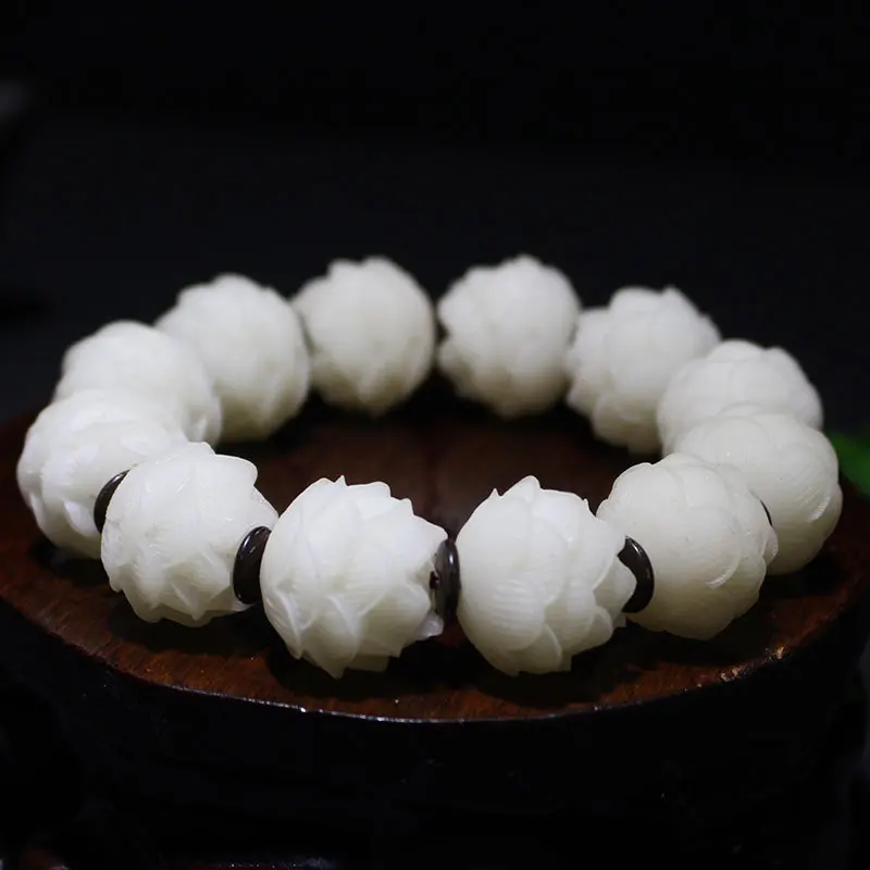 

Factory Wholesale White Jade Bodhi Bracelet Original Seed Carved Five-Layer Lotus Ornament Bracelets for Men and Women/Couple Co