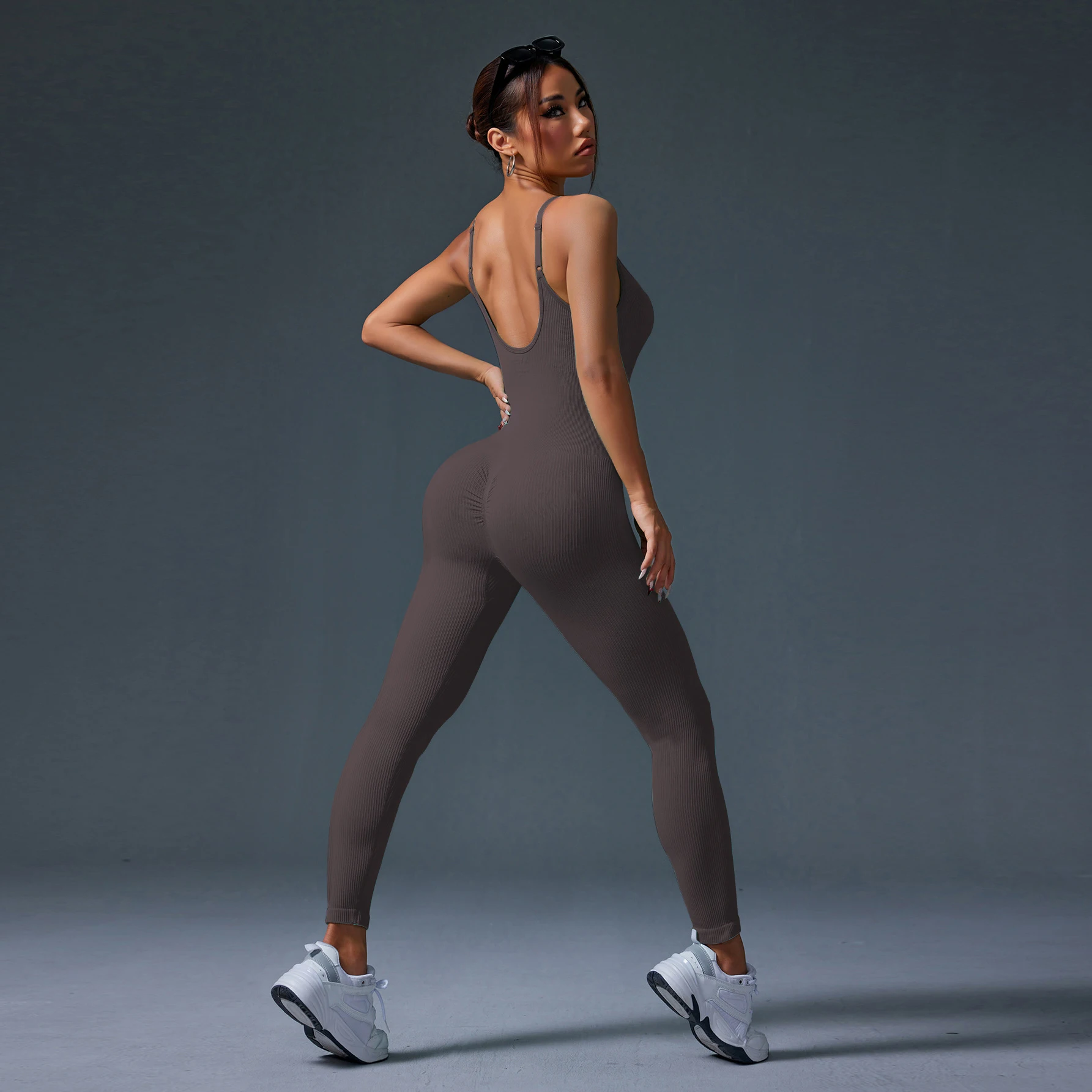 Wanita Bergaris Gym Celana Kodok Kebugaran Rajutan Mengerut Latihan Olahraga Leggins Latihan Elastis Butt Lifting Yoga Celana Romper