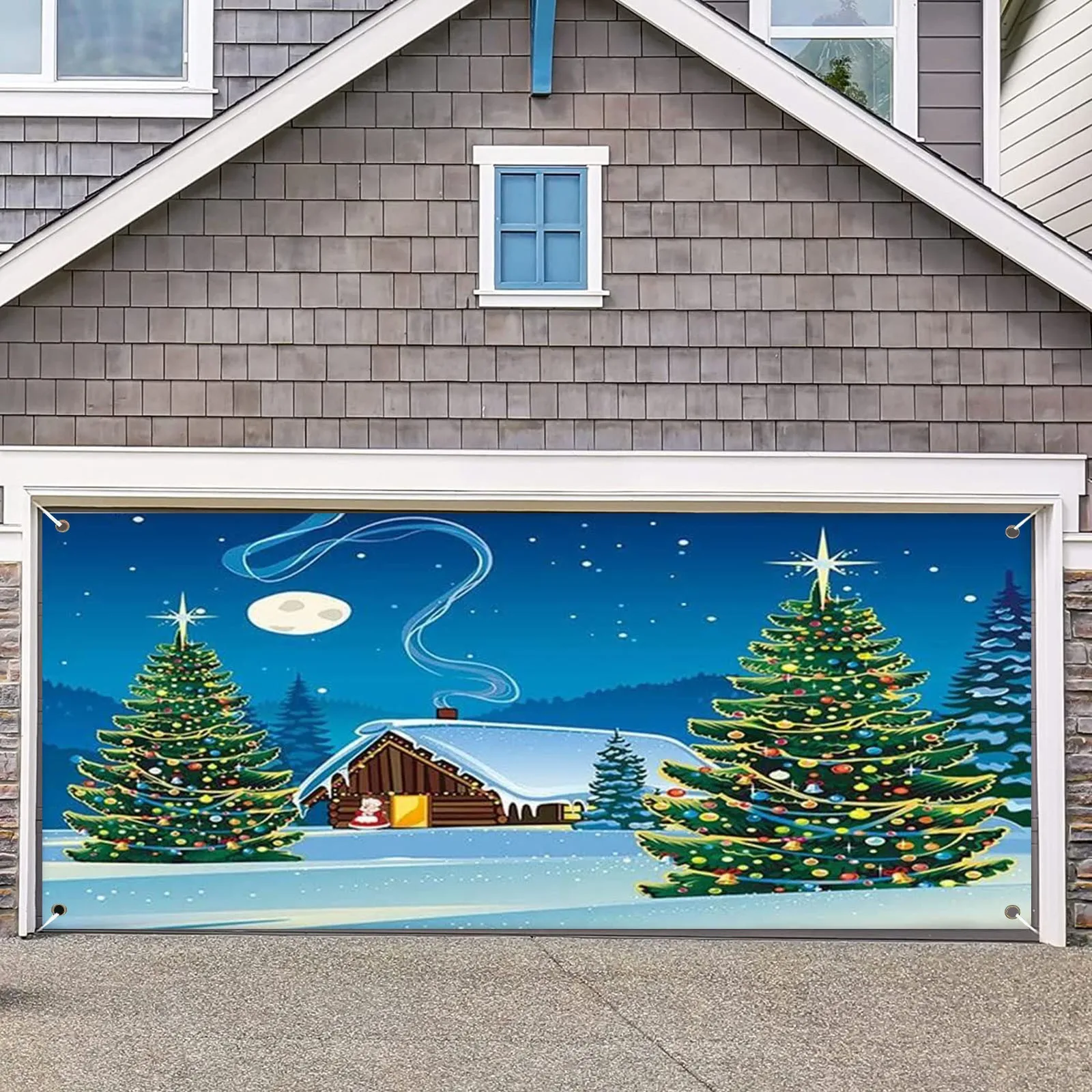 

7x8 Ft Holy Night Christmas Outdoor Garage Door Banner Blue Day Of Sleigh Deer Large Christmas Event Planner Organizer Bag