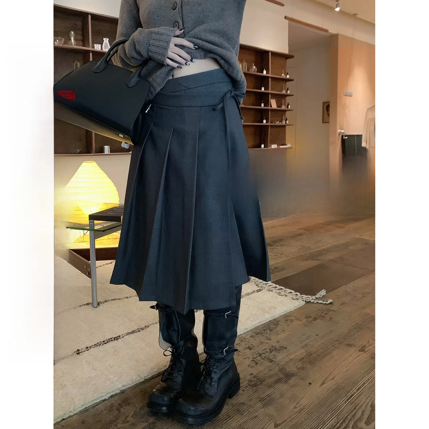 

ato Hero ey Юбка трапециевидной формы из смеси шерсти Женская уникальная конструкция с поясом Корейский Sle Полиэстер Вискоза Шерсть Лиоцелл Эластичная ...