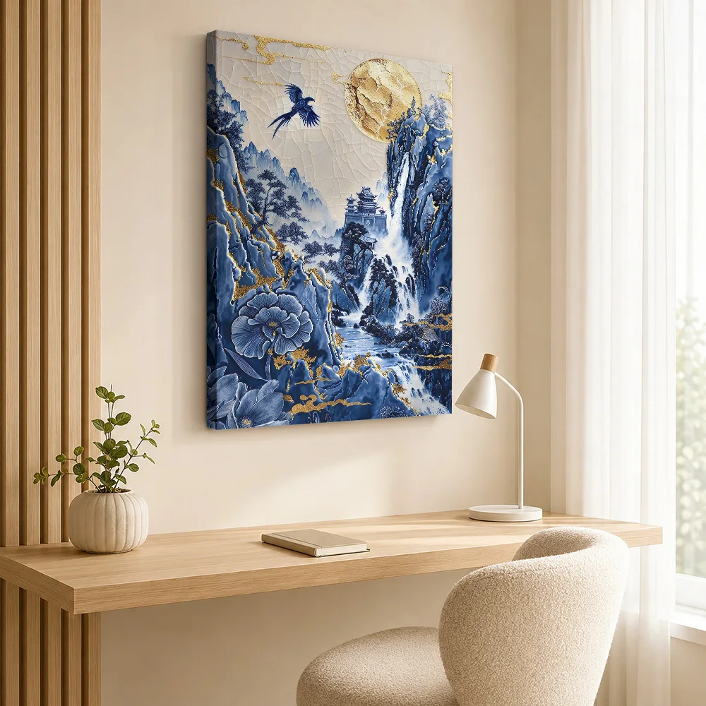 Porcelain Paradise Framed Canvas Poster Personalized Photo Japanese Inspired Wall Art for Office Decor Ready to Hang Home Gift