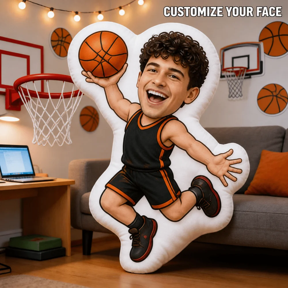 1Pc Personalized Custom Face Photo Basketball Player Shaped Throw Pillow, Double-Sided Design, Soft Plush Cushion with Insert