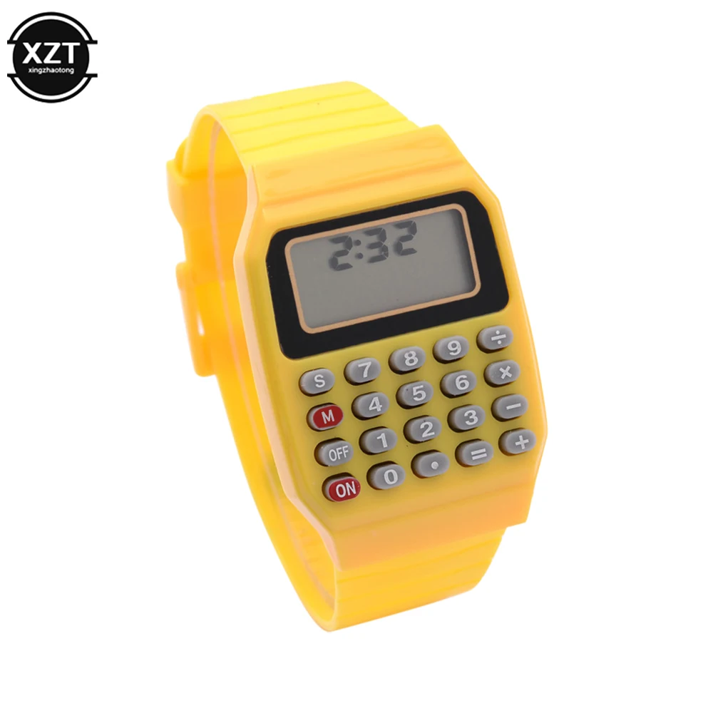 Calcolatrice elettronica per bambini Orologio da polso per computer in silicone Micro calcolatrice Data Orologio con tastiera creativa multiuso