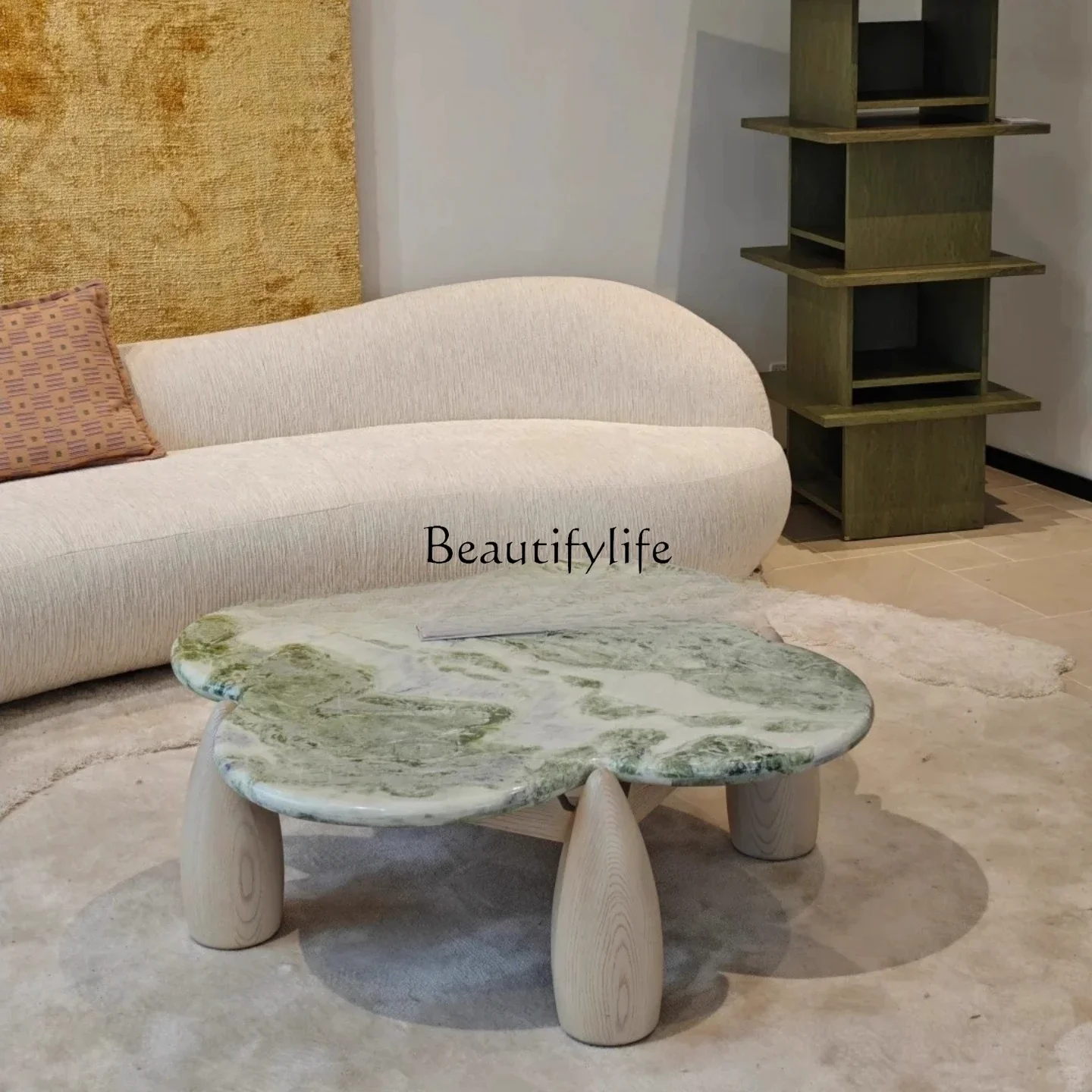 

yj7 Vintage Style Solid Wood Coffee Table for Living Room Home Creative Marble Tea Table