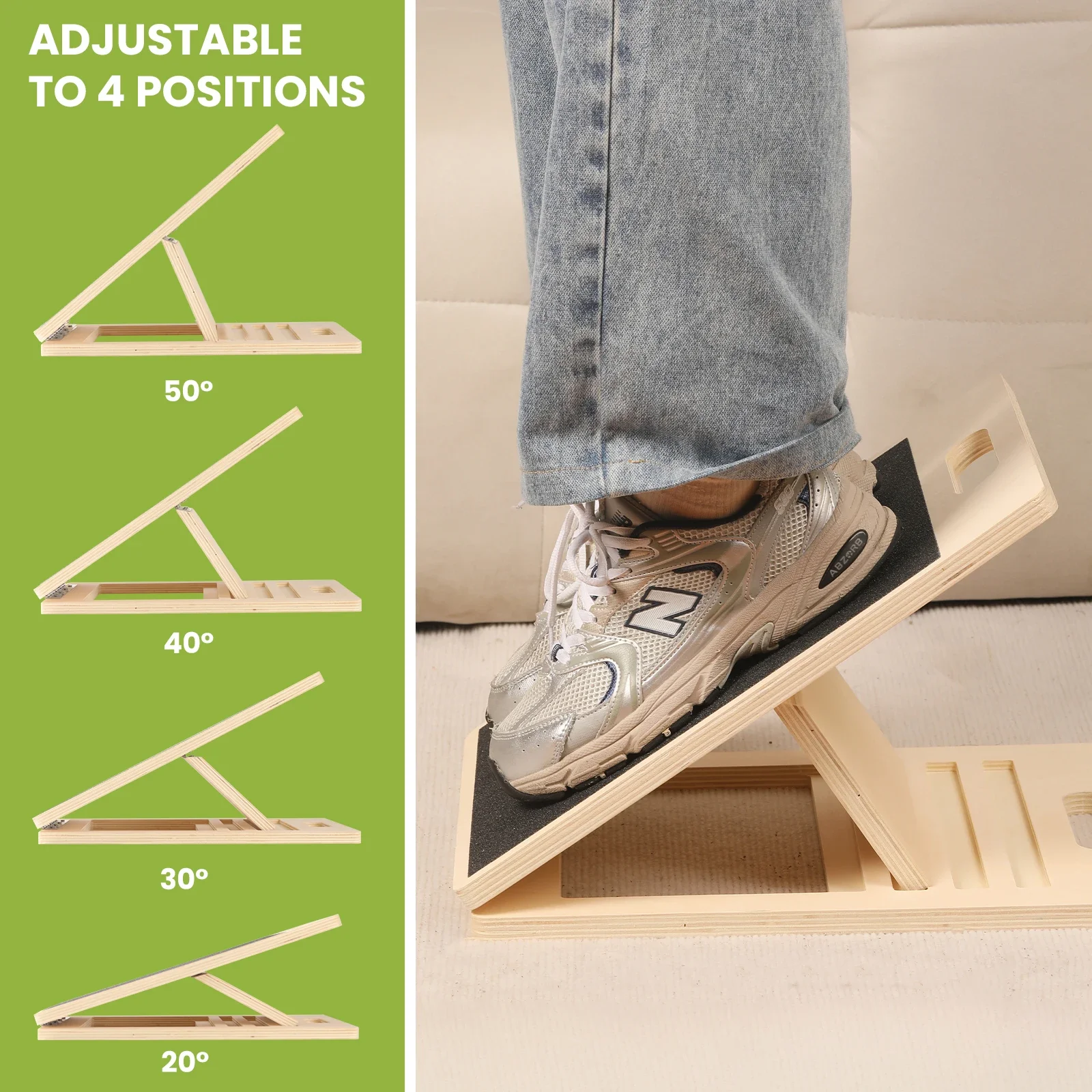 Image of Verstellbares Holz-Schrägbrett, 4-Stufiges Wadenstrecker-Brett, Tragbares Beinstreckbrett für Fitness, Physiotherapie und Rehabilitation