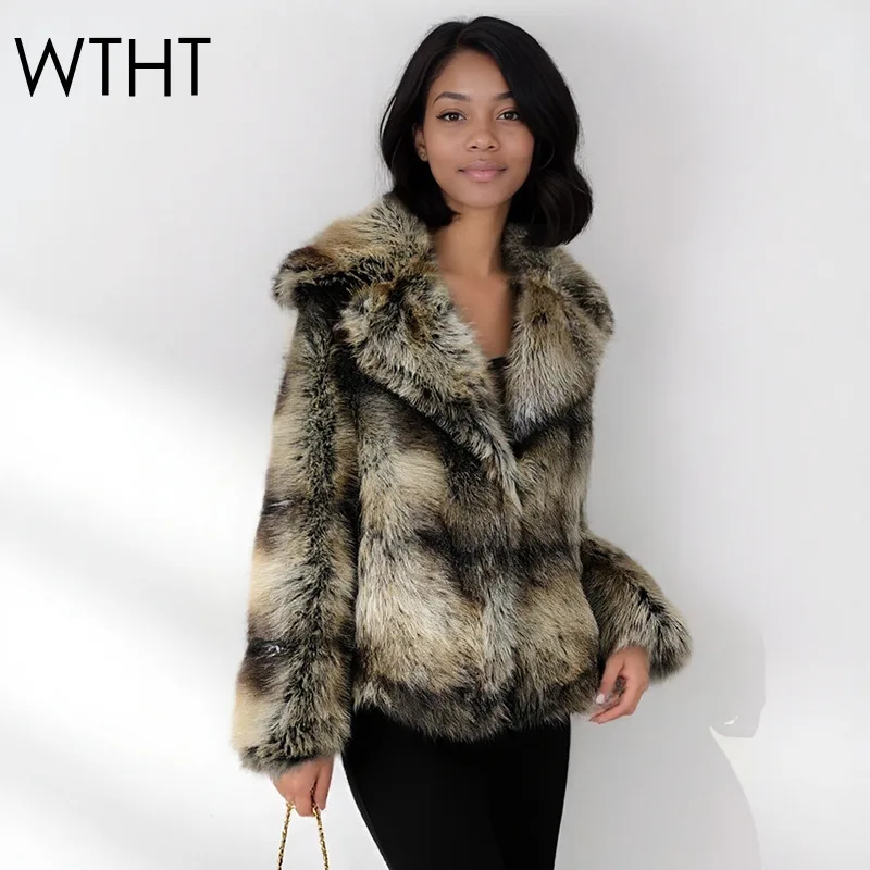 

WTHT модная новая женская полосатая теплая куртка из искусственного меха с лацканами, зимняя мода 202, стеганое пальто с длинными рукавами, женское 1LS2725