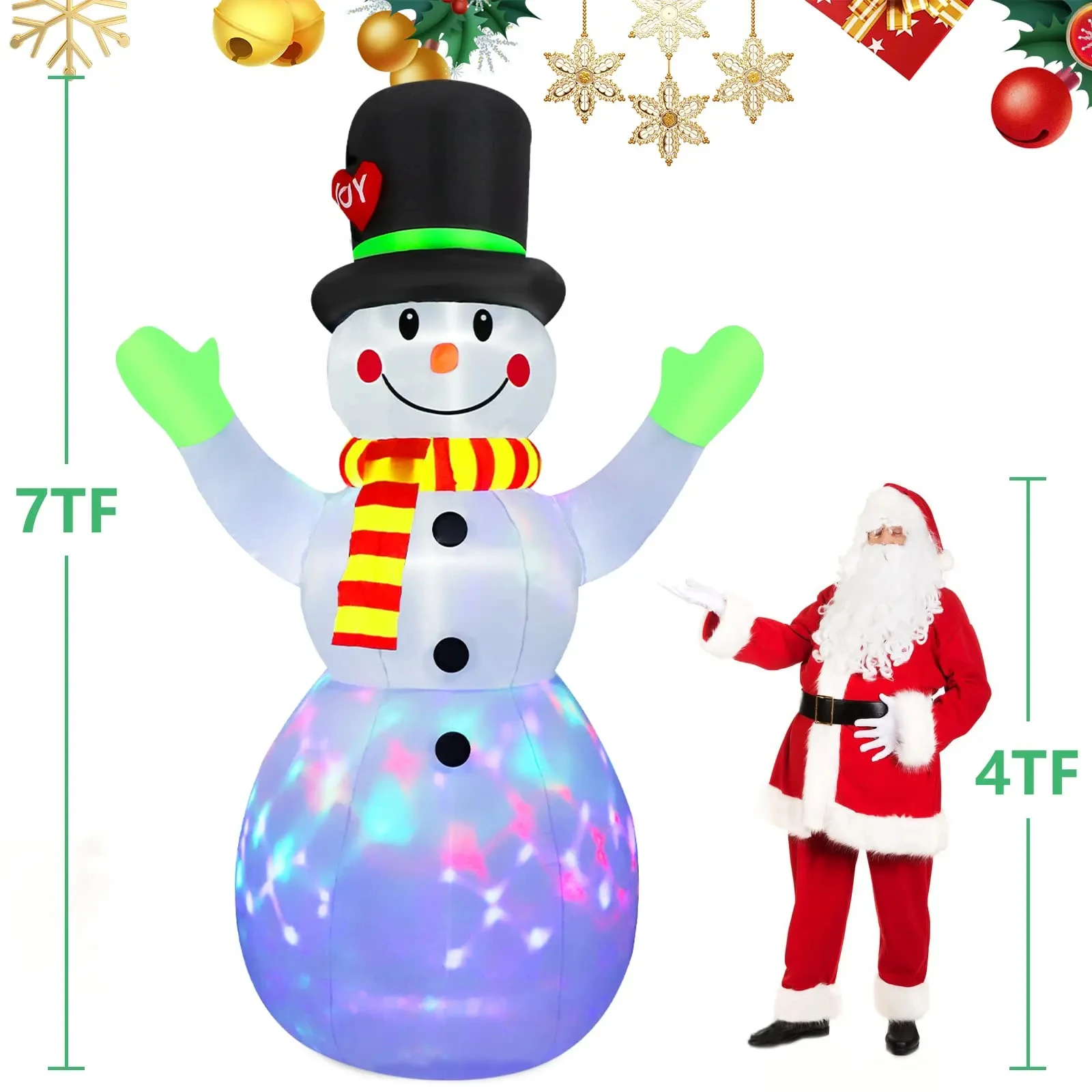 2.2M/7FT Christmas Inflatable Green Glove Snowman Model with LED Lights Xmas Outdoor Ornament Courtyard Holiday Decoration Props view 5