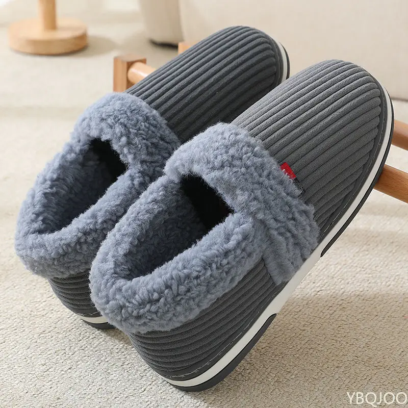 Winter Couple bag heel slippers Indoor Plush Cotton shoes Fluffy Fur non slip Slippers Men Casual Soft soled Shoes Zapatos Homme