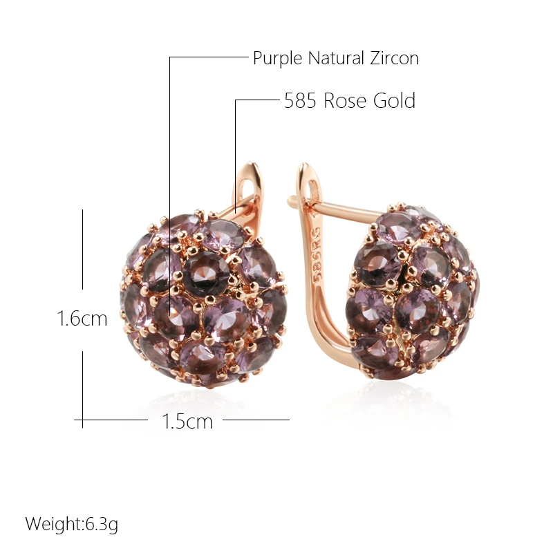 JULYDREAM Vintage Luxury Full Paved Purple Zircon Ball Drop Earrings 585 Gold Color Women Ethnic Geometric Jewelry Fashion Gifts