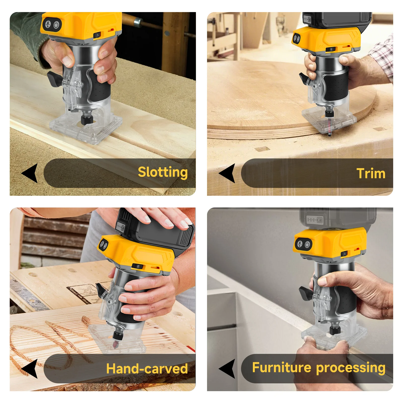 800W Brushless Electric Trimmer Woodworking Trimming Machine Cordless Compact Wood Router for Dewalt 20V Battery (No Battery)