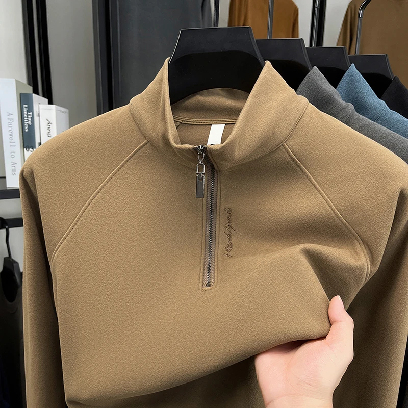 

Осень/зима 2022, новая толстовка с капюшоном на полумолнии, мужская повседневная теплая толстовка с воротником-стойкой и двусторонней немецкой бархатной подошвой